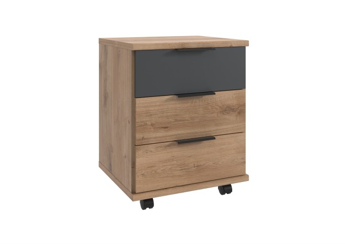 Rollcontainer >TEXEL< 4 Rollen, 3 Schübe, PLANKENEICHE Dekor + GRAPHIT - 46x58x40cm (BxHxT)