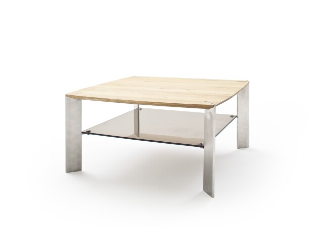 Couchtisch >NELIA< Glasablage, Eiche, Massivholz - 80x41x80cm (BxHxT)