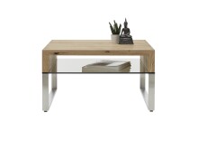 Couchtisch >HILARY< Glasablage, Eiche, Massivholz - 70x39x70cm (BxHxT)