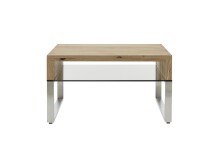 Couchtisch >HILARY< Glasablage, Eiche, Massivholz - 70x39x70cm (BxHxT)