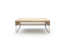 Couchtisch >HILARY< Glasablage, Eiche, Massivholz - 110x39x70cm (BxHxT)