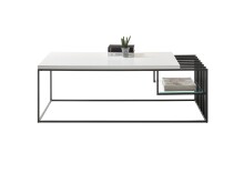 Couchtisch >JUBA< in weiss, Holzwerkstoff / Metall/ Klarglas - 120x40x60 (BxHxT)