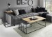 Couchtisch >JUBA< in Eiche, Massivholz / Metall / Klarglas - 120x40x60cm (BxHxT)