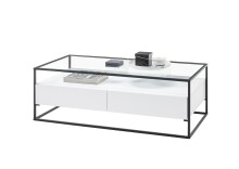 Couchtisch >EVORA< 2 Schübe, Ablage, weiss / Glas - 120x40x60 (BxHxT)