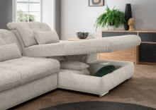 Polstergarnitur >Riordan< Schlaffunktion, Stauraum, Webstoff Corto beige - 314x104x184 (BxHxT)