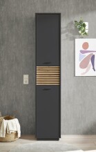 Hochschrank >Liguria< 1 Tür, 2 Schübe, anthrazit / evoke eiche Dekor - 38x191x35cm (BxHxT)