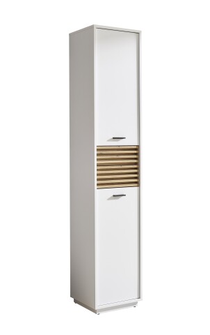 Hochschrank >Liguria< 2 Türen, 2 Schübe, weiß / evoke eiche Dekor - 38x191x35cm (BxHxT)
