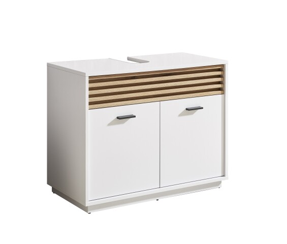 Waschbeckenunterschrank >Liguria< in Weiß / Evoke Eiche Dekor - 80x64x40 (BxHxT)