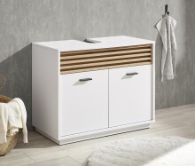 Waschbeckenunterschrank >Liguria< in Weiß / Evoke Eiche Dekor - 80x64x40 (BxHxT)