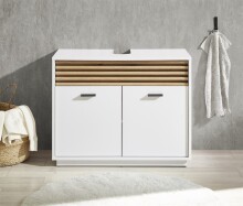 Waschbeckenunterschrank >Liguria< in Weiß / Evoke Eiche Dekor - 80x64x40 (BxHxT)