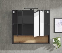 Badezimmerspiegelschrank >Liguria< in Anthrazit / Evoke Eiche - 80x72x21 (BxHxT)