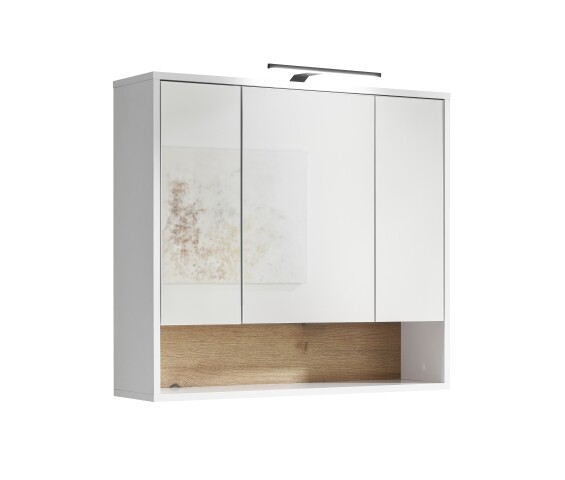 Badezimmerspiegelschrank >Liguria< in Weiß / Evoke Eiche Dekor - 80x72x21cm (BxHxT)