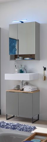 Badezimmer-Set >Denver< (2-tlg.) in grau matt / Evoke Eiche Dekor - 60x195x35 (BxHxT)