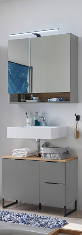 Badezimmer-Set >Denver< (2-tlg.) in grau matt / Evoke Eiche Dekor - 80x195x35 (BxHxT)