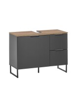 Badezimmer-Set >Denver< (3-tlg.) in schwarz matt / Evoke Eiche Dekor - 140x195x35 (BxHxT)