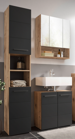 Badezimmer-Set >Vista< (3-tlg.) in Viking Oak / Schwarz - 120x190x31 (BxHxT)