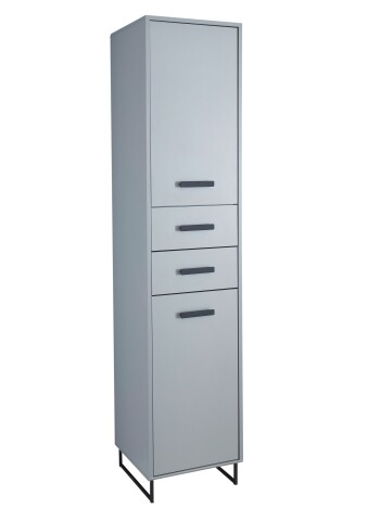 Hochschrank >Tunis< 2 Türen, 2 Schübe, grau matt / sonoma eiche - 42x185x38cm (BxHxT)