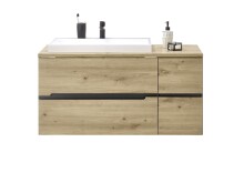Waschbeckenunterschrank >Memphis< Grau / Artisan Eiche Dekor - 110x54x53cm (BxHxT)
