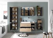 Badezimmerspiegelschrank >Memphis< Grau / Artisan Eiche Dekor - 110x70x20 (BxHxT)