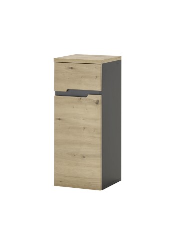 Badkommode >Memphis< Grau / Artisan Eiche Dekor - 30x74x31cm (BxHxT)