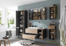 Badkommode >Memphis< Grau / Artisan Eiche Dekor - 30x74x31cm (BxHxT)