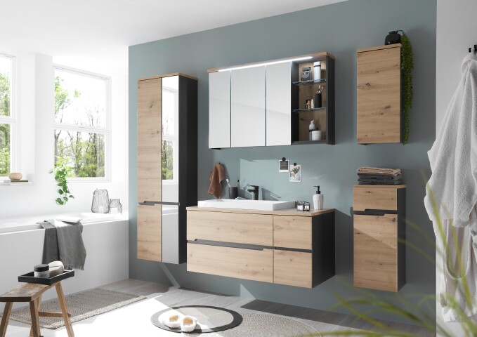 Badezimmer-Set >Memphis< (5-tlg. ) Grau / Artisan Eiche Dekor - 230x176x53 (BxHxT)