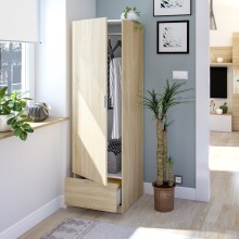 Kleiderschrank >GARONA< 1 Tür, 1 Schublade, Canadian Eiche Dekor - 50x170x51 (BxHxT)