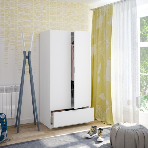 Kleiderschrank >GARONA< 2 Türen, 1 Schublade, in Weiß - 80x170x51 (BxHxT)