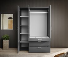 Drehtürenschrank >Vesala< 3 Türen, 3 Schübe, Graphit mit Spiegel - 135x195x56cm (BxHxT)