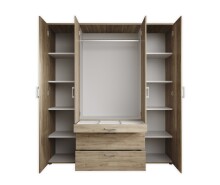 Drehtürenschrank >Vesala< 4 Türen, 3 Schübe, Mauvella Oak / Spiegel - 180x195x56 (BxHxT)