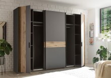 Dreh-/Schwebetürenschrank >Daria< 10 Böden, Viking Oak  / Graphit - 267x210x60,4 (BxHxT)