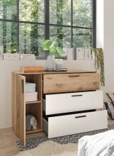 Sideboard >Daria< 1 Tür, 3 Schübe, Viking Oak Dekor hell / Weiß - 125x82,6x40cm (BxHxT)