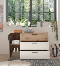 Sideboard >Daria< 1 Tür, 3 Schübe, Viking Oak Dekor hell / Weiß - 125x82,6x40cm (BxHxT)
