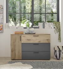 Sideboard >Daria< 1 Tür, 3 Schübe, Viking Oak Dekor / Graphit - 125x82,6x40cm (BxHxT)