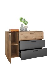 Sideboard >Daria< 1 Tür, 3 Schübe, Viking Oak Dekor / Graphit - 125x82,6x40cm (BxHxT)