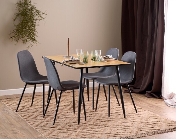 Essgruppe >Wilma< (5-teilig) Stühle dunkelgrau, Tisch Wildeiche - 120x75x80 (BxHxT)