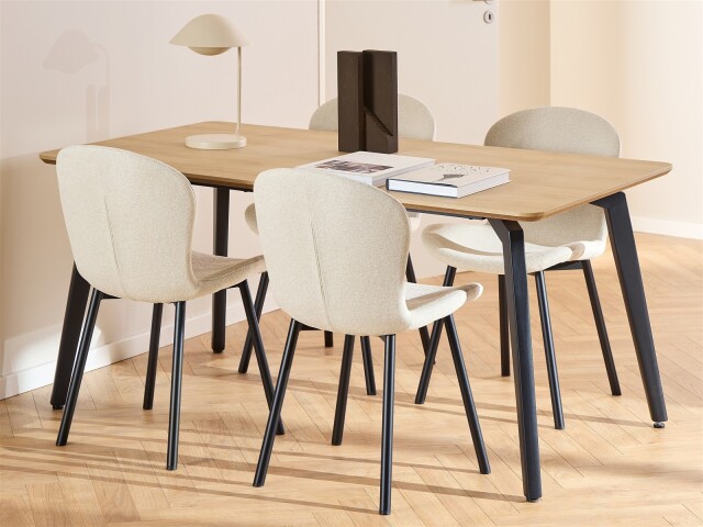 Essgruppe >Cadiz< (5-teilig) in beige / Eiche Dekor - 160x75x90 (BxHxT)