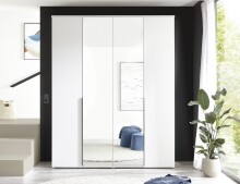 Drehtürenschrank >Kevo<  4 Türen, 2 Böden, Weiß / Spiegel, Dekor - 180x225x52cm (BxHxT)