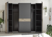 Schlafzimmer-Set >Daria< (4-teilig) Kleiderschrank, Bett, Kommode, Viking Oak Dekor  / Graphit