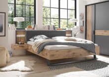 Schlafzimmer-Set >Daria< (4-teilig) Kleiderschrank, Bett, Kommode, Viking Oak Dekor  / Graphit