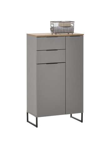 Badkommode >Denver< 2 Türen/Schübe, grau matt / evoke eiche - 60x106x32 (BxHxT)