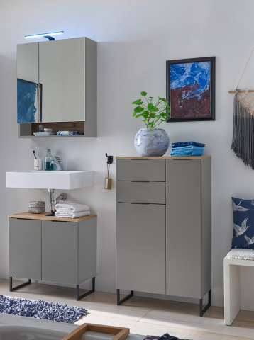Badezimmer-Set >Denver< (3-tlg.) in grau matt / Evoke Eiche Dekor - 140x195x35 (BxHxT)