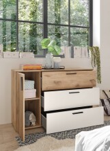 Schlafzimmer-Set >Daria< (4-teilig) Schrank, Passepartout, Bett, Kommode,  Viking Oak / weiss