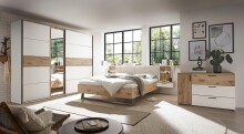 Schlafzimmer-Set >Daria< (2-teilig) Kleiderschrank mit Spiegel, Doppelbett, Viking Oak / weiss