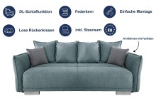 Schlafsofa >Phedra< in 9757 Corto grün, Mikrofaser/Stoff - 242x90x131cm (BxHxT)