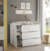 Wickelkommode >Spice< in Weiß / Weiß Hochglanz - 120x102x80 (BxHxT)