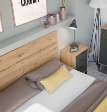 Bett-Set >ENZO< (4-teilig) in Nodi Eiche Dekor / Anthrazit - 246x39x206 (BxHxT)