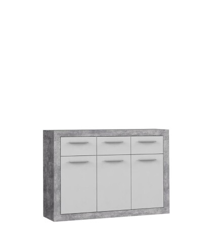 Sideboard >BACCIO< 3 Türen Betonoptik Lichtgrau / Weiss - 117,7x91,8x33,8cm (BxHxT)