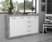 Sideboard >BACCIO< 3 Türen, 4 Schübe, Betonoptik grau / Weiss - 152,4x91,8x33,8cm (BxHxT)