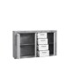 Sideboard >BACCIO< 3 Türen, 4 Schübe, Betonoptik grau / Weiss - 152,4x91,8x33,8cm (BxHxT)